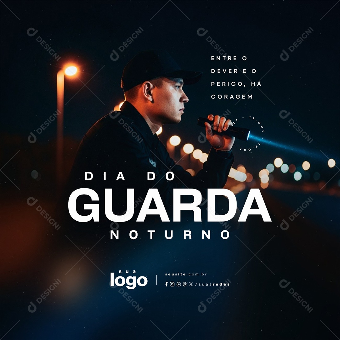 Dia do Guarda Noturno 19 de Outubro Entre o Dever e o Perigo Social Media PSD Editável