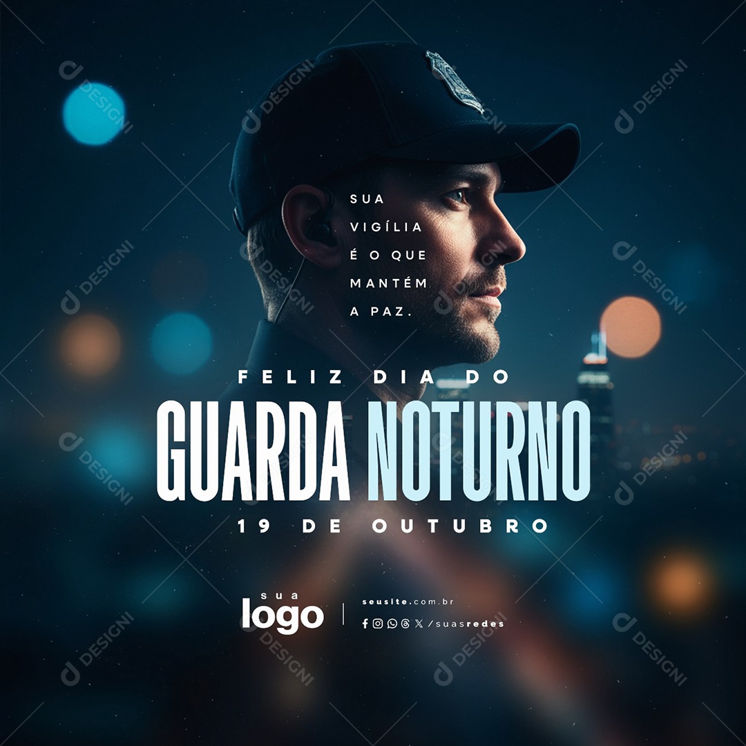 Feliz Dia do Guarda Noturno 19 de Outubro Sua Vigília Social Media PSD Editável