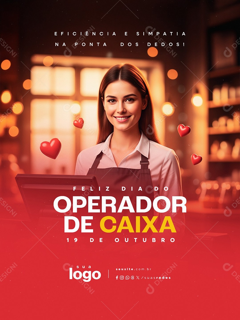 Feliz Dia do Operador de Caixa 19 de Outubro Eficiência e Simpatia Social Media PSD Editável