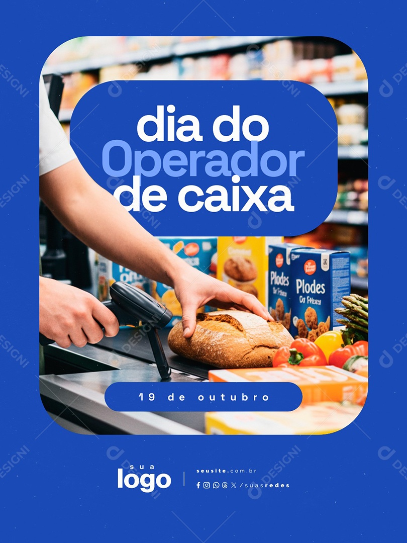 Dia do Operador de Caixa 19 de Outubro Social Media PSD Editável