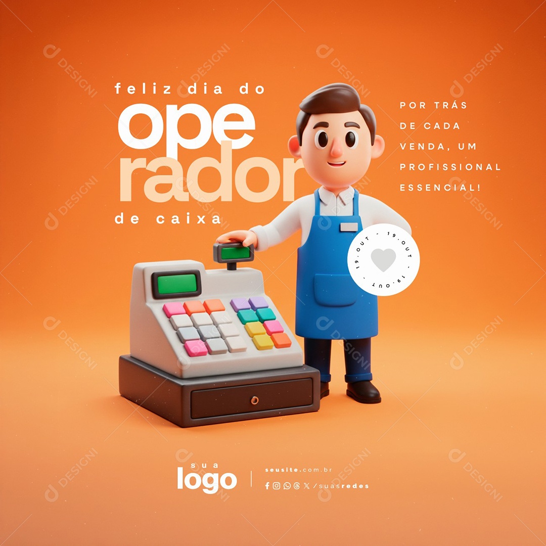 Feliz Dia do Operador de Caixa 19 de Outubro Social Media PSD Editável