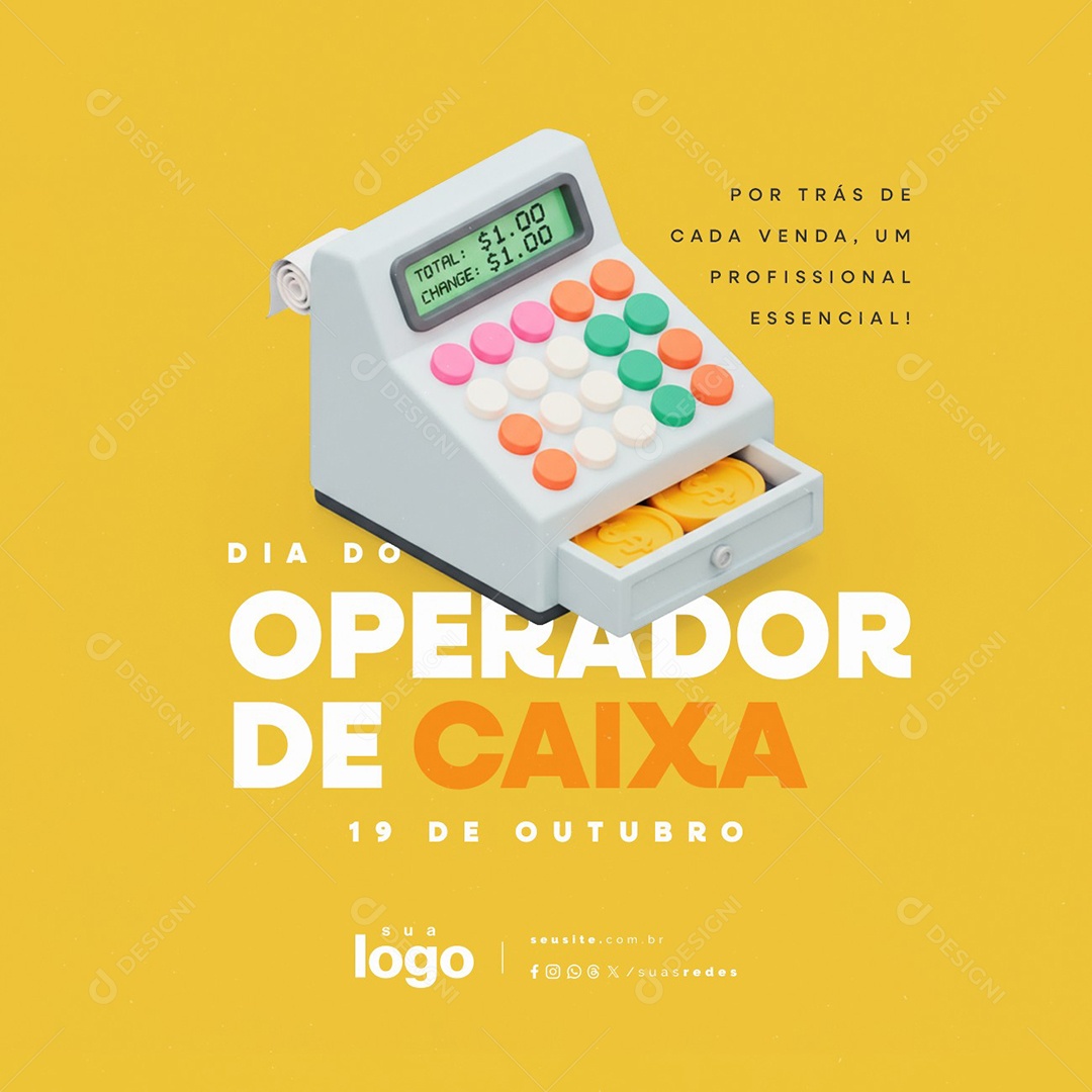 Dia do Operador de Caixa 19 de Outubro Por Trás de Cada Venda Social Media PSD Editável