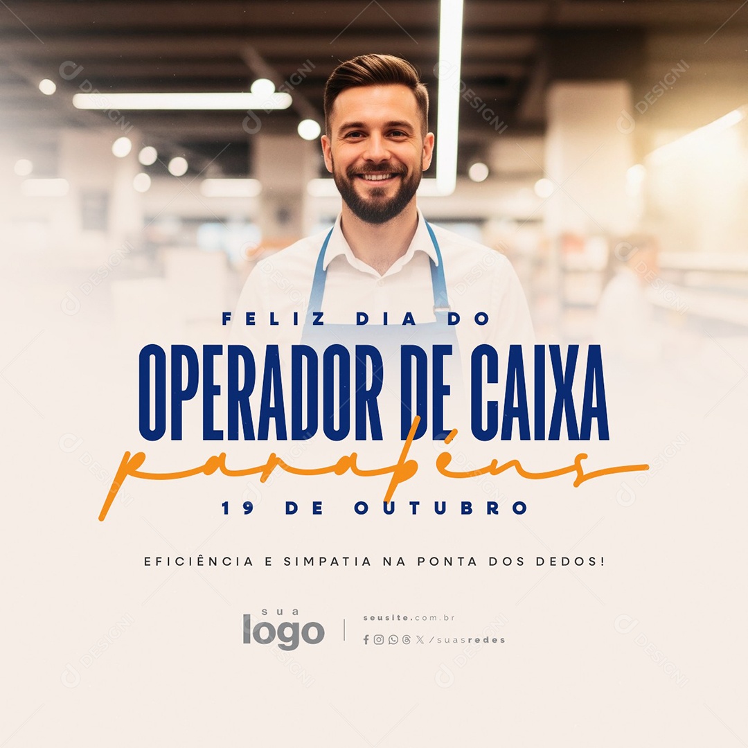 Feliz Dia do Operador de Caixa 19 de Outubro Social Media PSD Editável
