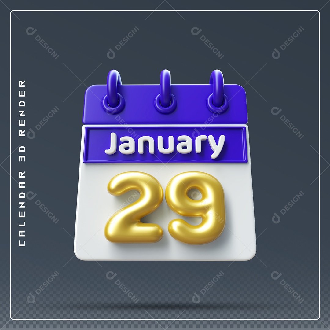 Calendário Do mês Janeiro Dia 99 Elemento 3D Azul Dourado E Branco Para Composição PSD