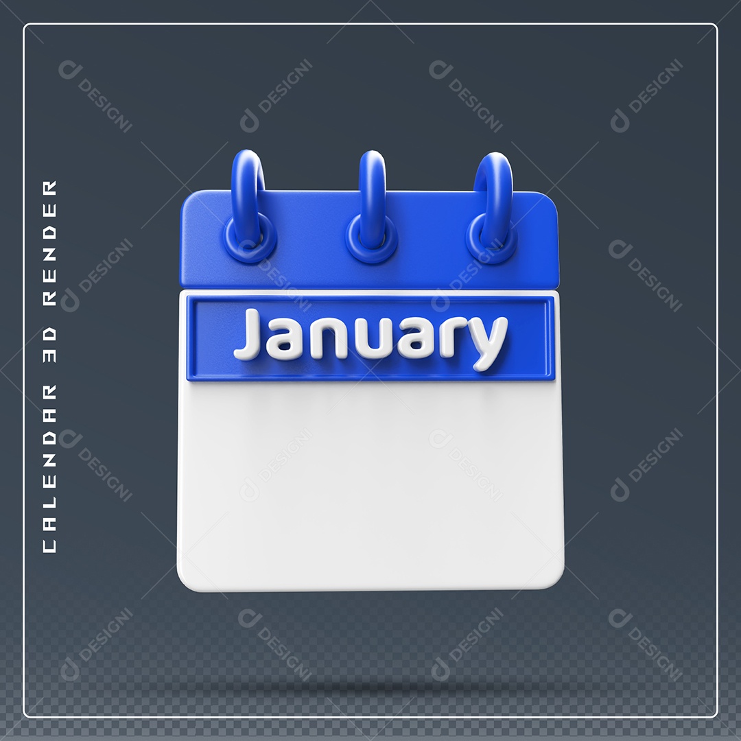 Calendário Do mês De Janeiro Elemento 3D Azul E Branco Para Composição PSD