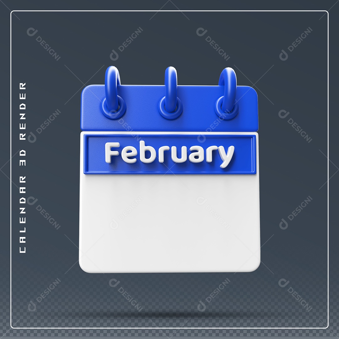 Calendário Do mês De Fevereiro Elemento 3D Azul E Branco Para Composição PSD