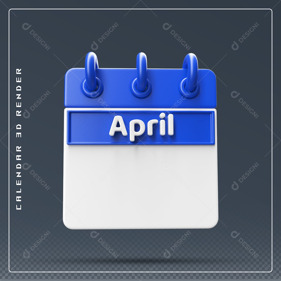 Calendário Do mês De Abril Elemento 3D Azul E Branco Para Composição PSD