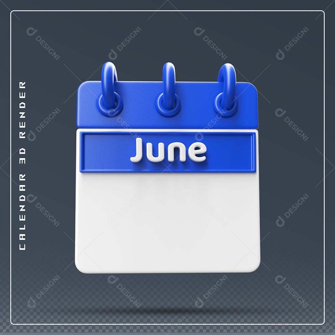 Calendário Do mês De Junho Elemento 3D Azul E Branco Para Composição PSD