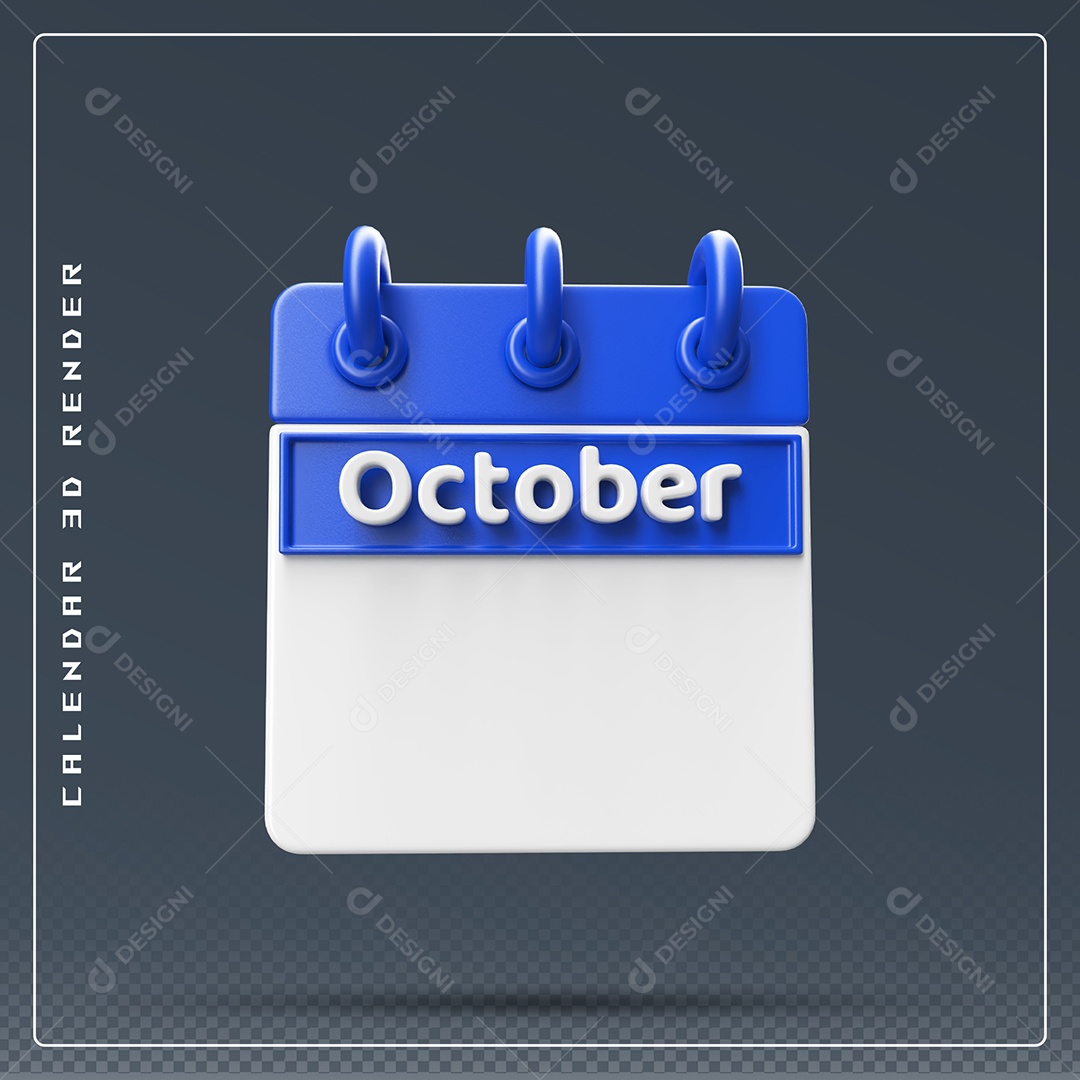 Calendário Do mês De Outubro Elemento 3D Azul E Branco Para Composição PSD