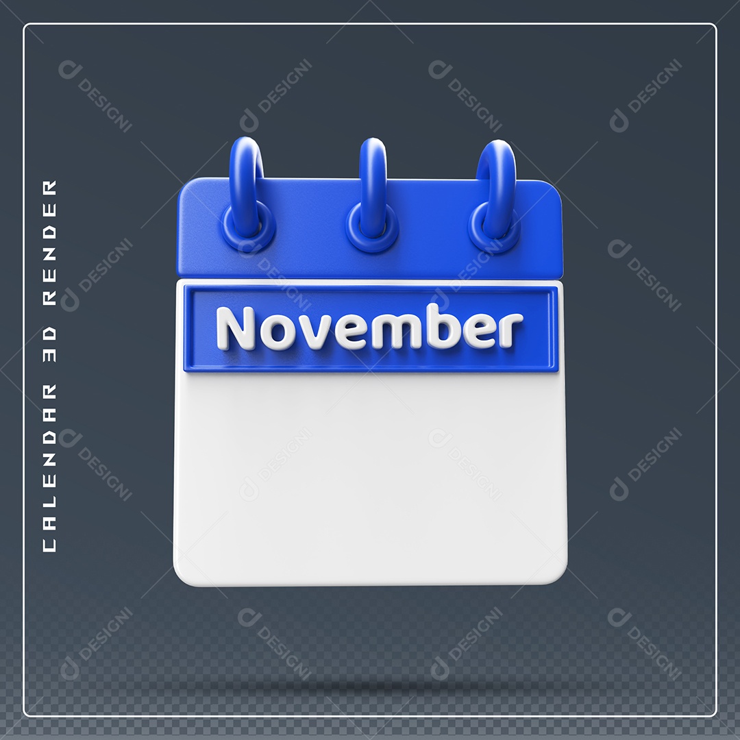 Calendário Do mês De Novembro Elemento 3D Azul E Branco Para Composição PSD