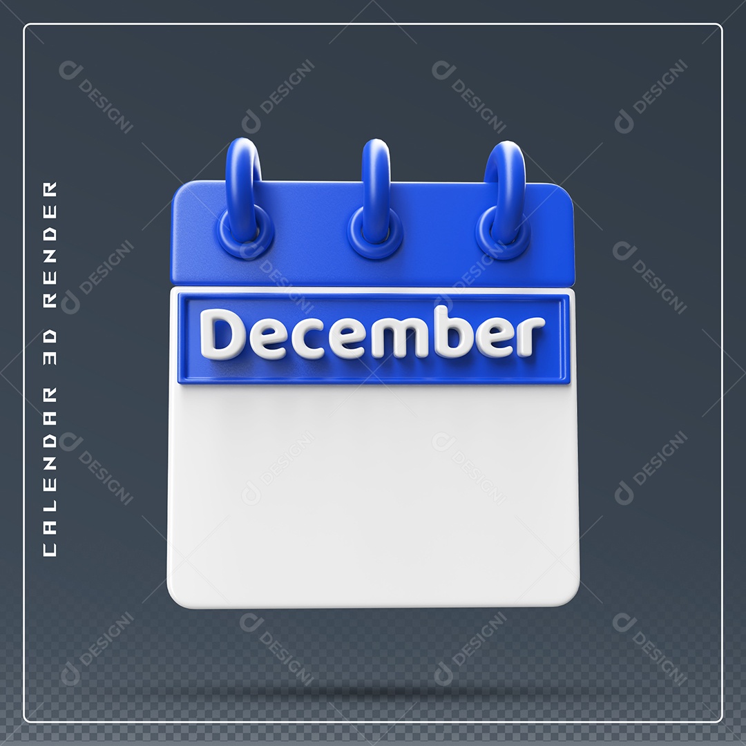 Calendário Do mês De Dezembro Elemento 3D Azul E Branco Para Composição PSD