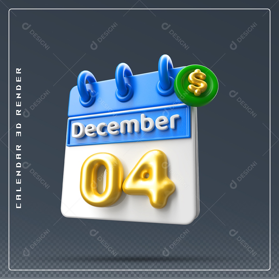 Calendário Do mês De Dezembro Dia 04 Elemento 3D Azul Dourado E Branco Para Composição PSD