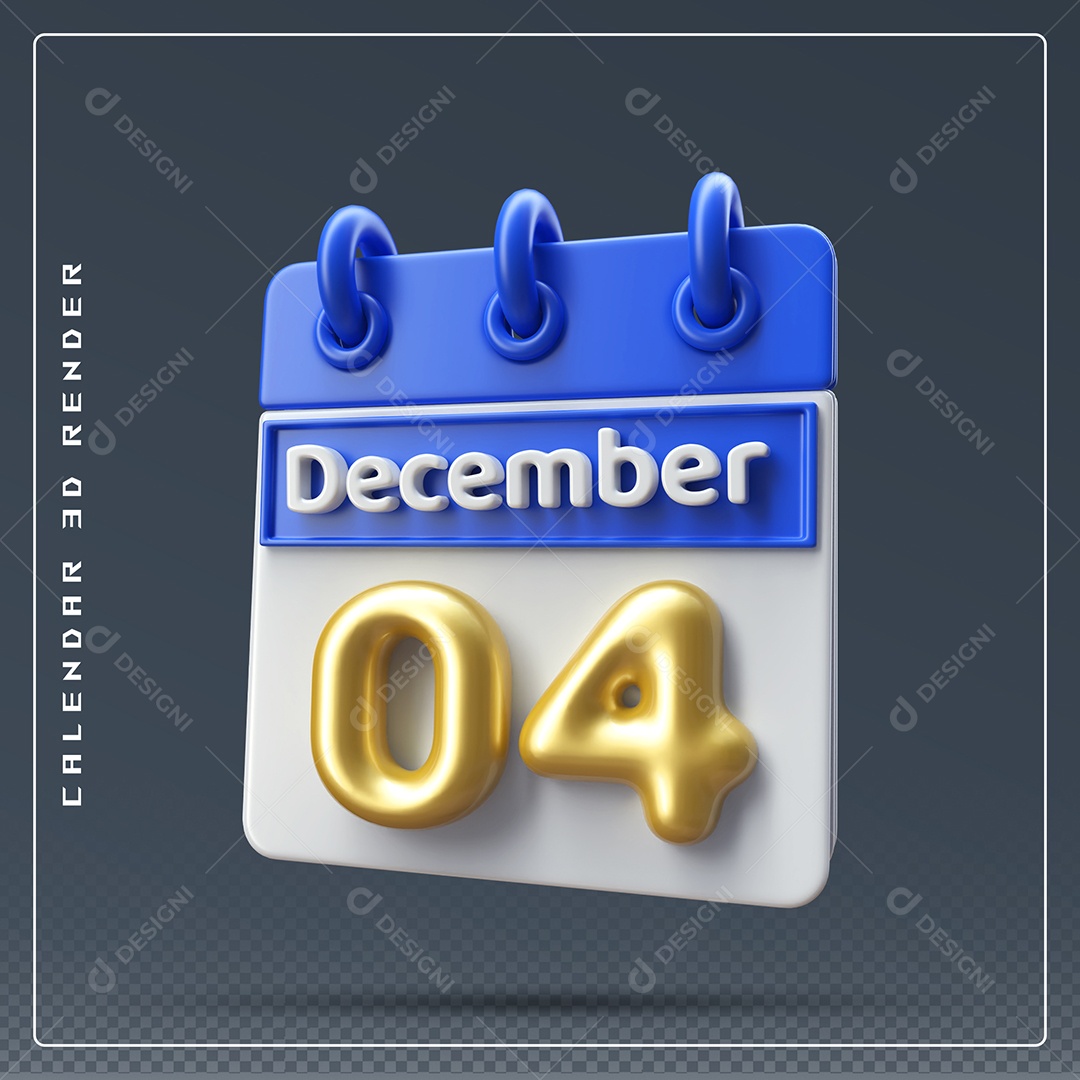 Calendário Do mês De Dezembro Dia 04 Elemento 3D Azul Dourado E Branco Para Composição PSD