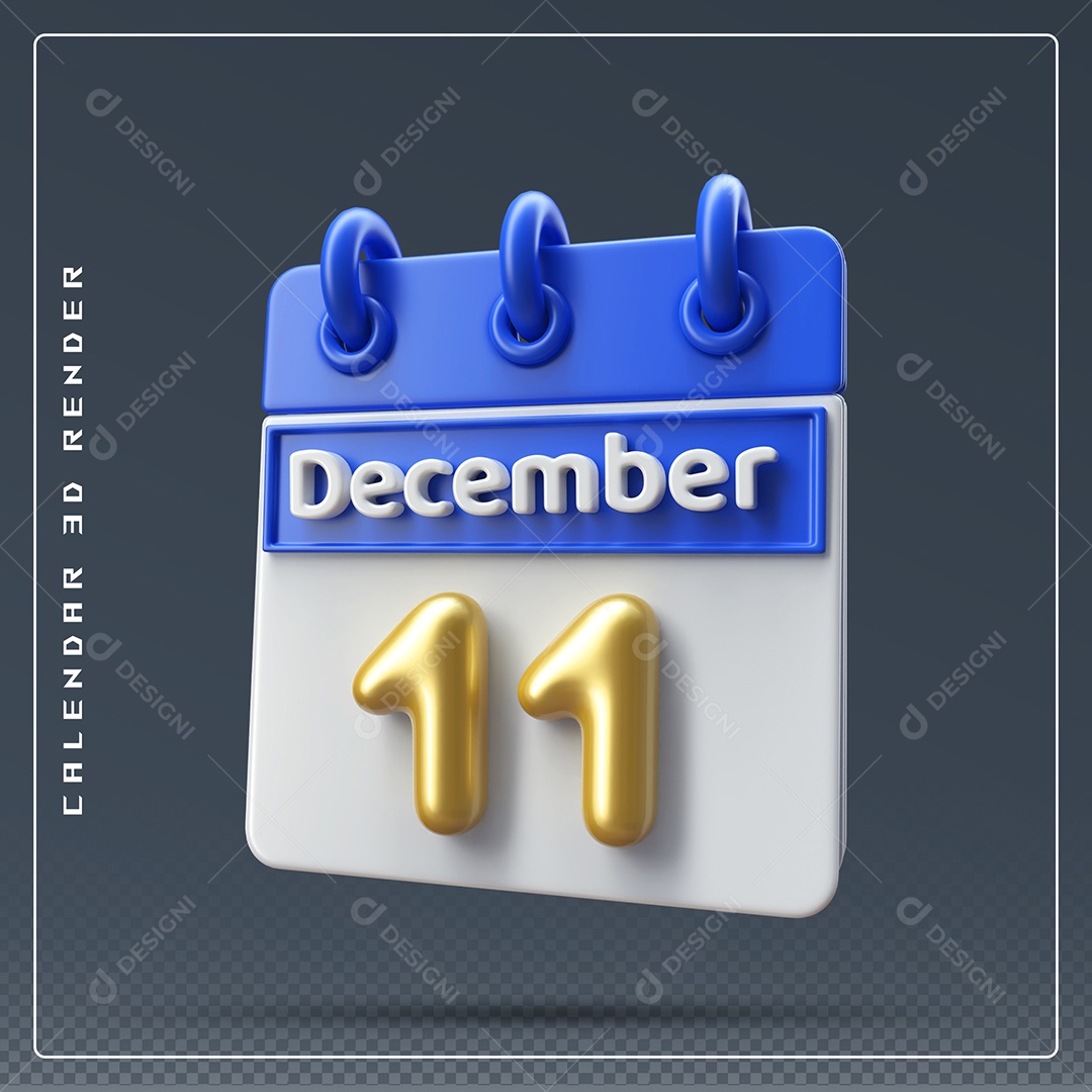 Calendário Do mês De Dezembro Dia 11 Elemento 3D Azul Dourado E Branco Para Composição PSD