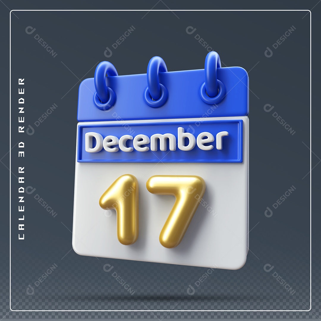 Calendário Do mês De Dezembro Dia  Elemento 3D Azul Dourado E Branco Para Composição PSD