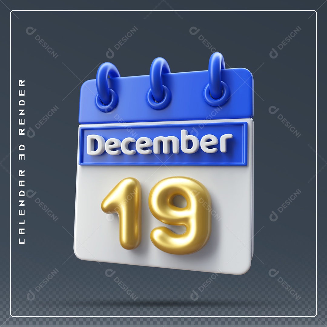 Calendário Do mês De Dezembro Dia 15 Elemento 3D Azul Dourado E Branco Para Composição PSD