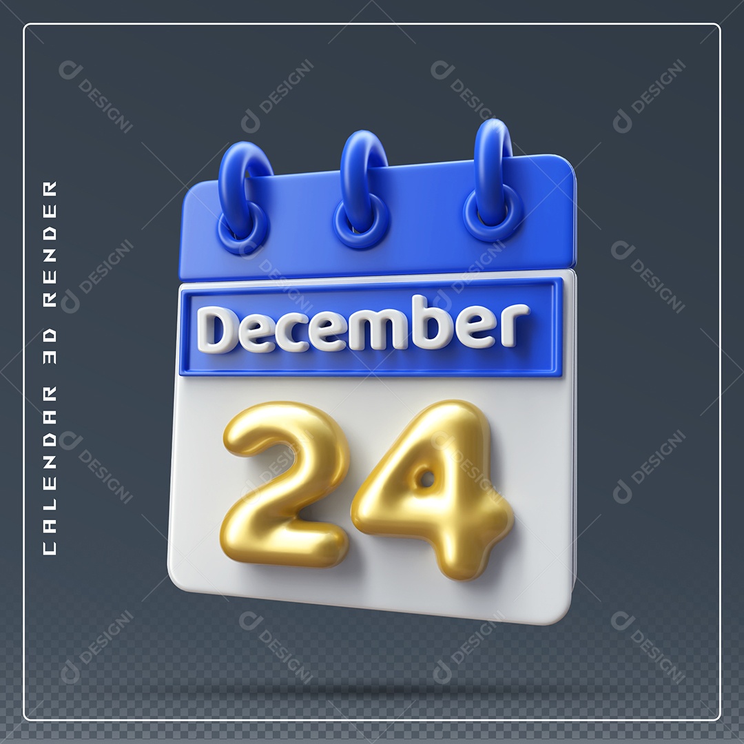 Calendário Do mês De Dezembro Dia 24 Elemento 3D Azul Dourado E Branco Para Composição PSD