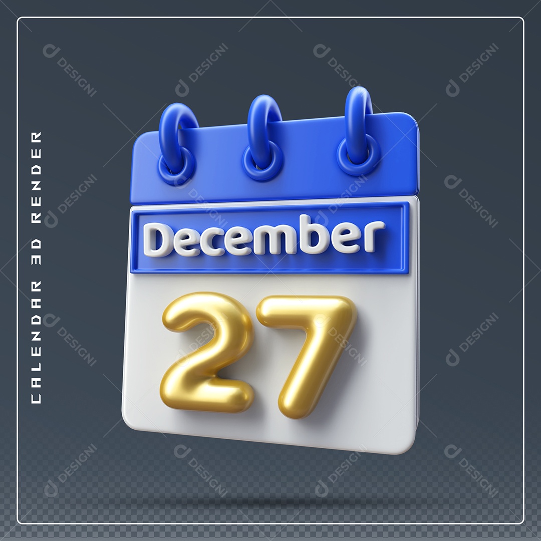 Calendário Do mês De Dezembro Dia 27 Elemento 3D Azul Dourado E Branco Para Composição PSD