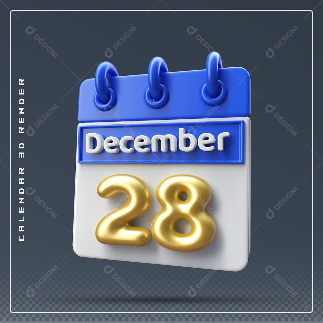Calendário Do mês De Dezembro Dia 28 Elemento 3D Azul Dourado E Branco Para Composição PSD