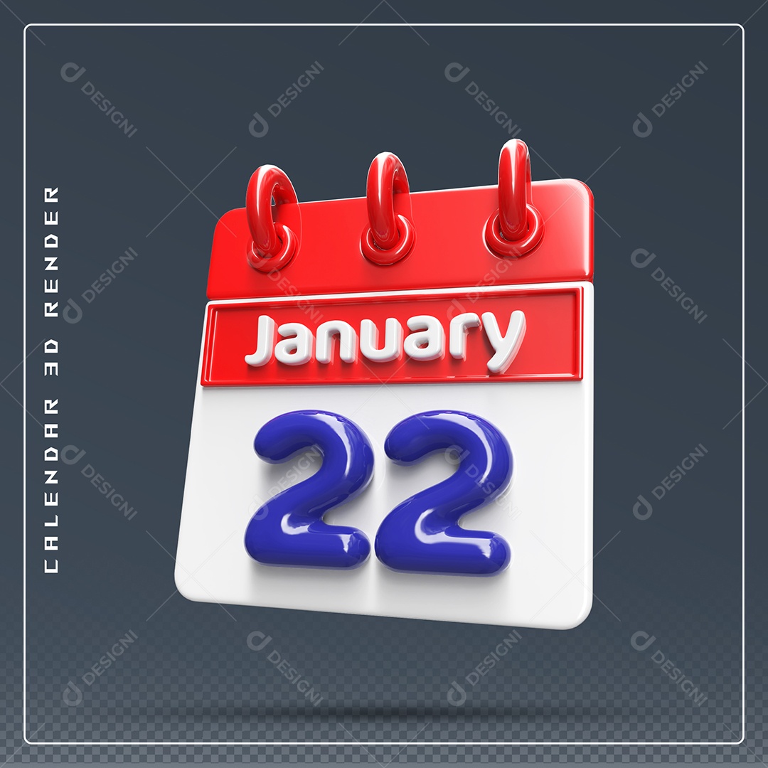 Calendário Do mês De Janeiro Dia 222 Elemento 3D Azul Vermelho E Branco Para Composição PSD