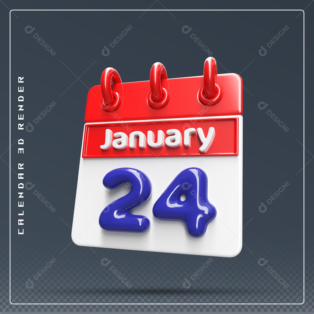 Calendário Do mês De Janeiro Dia 24 Elemento 3D Azul Vermelho E Branco Para Composição PSD