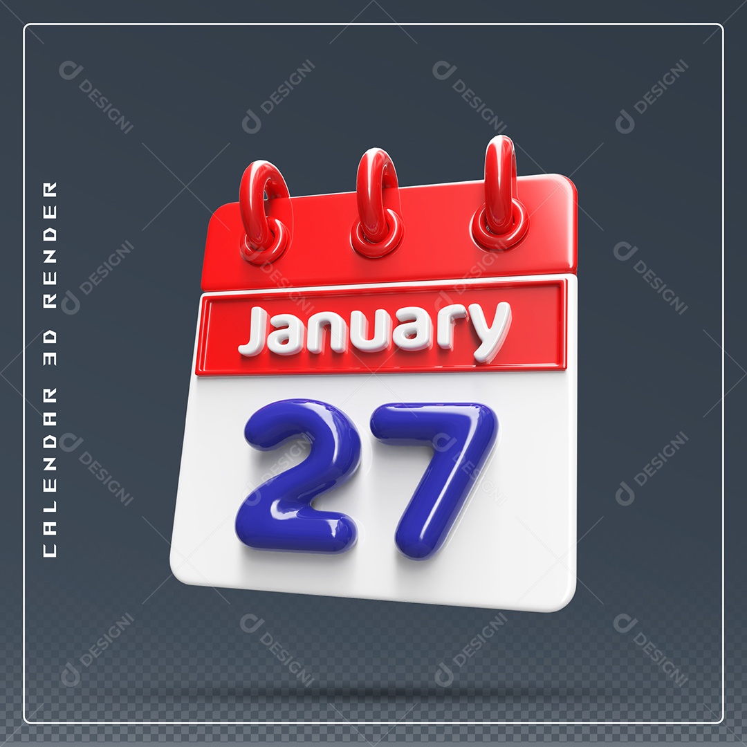 Calendário Do mês De Janeiro Dia 27 Elemento 3D Azul Vermelho E Branco Para Composição PSD