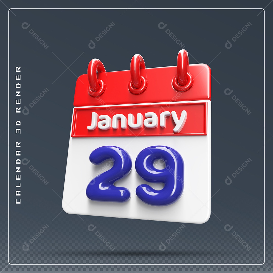 Calendário Do mês De Janeiro Dia 15 Elemento 3D Azul Vermelho E Branco Para Composição PSD