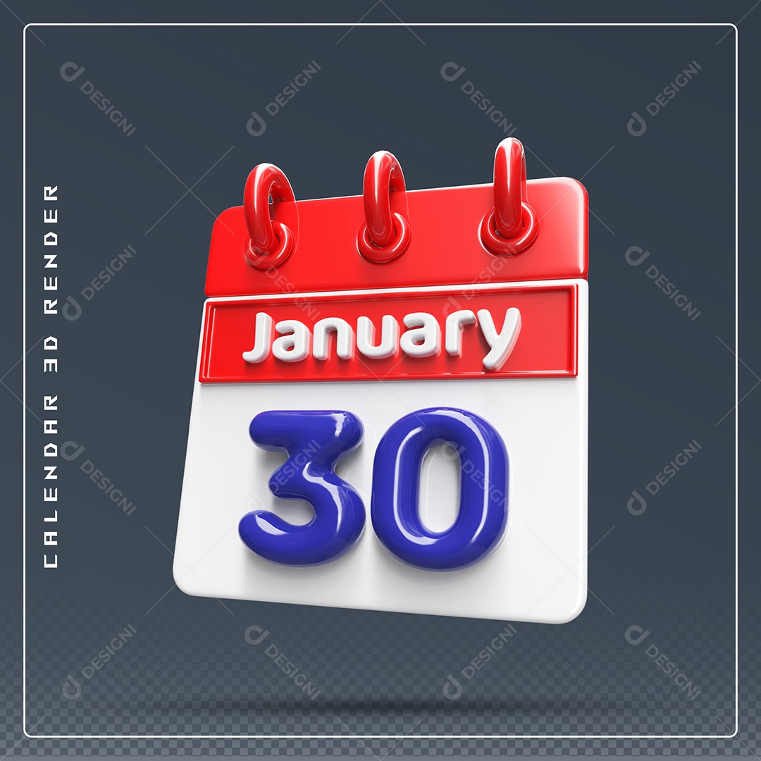 Calendário Do mês De Janeiro Dia 30 Elemento 3D Azul Vermelho E Branco Para Composição PSD