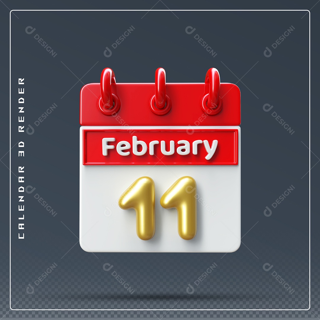 Calendário Do mês De Fevereiro Dia 11 Elemento 3D Azul Vermelho E Branco Para Composição PSD