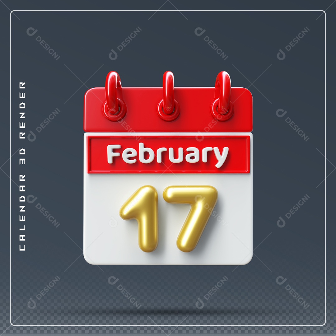 Calendário Do mês De Fevereiro Dia 17 Elemento 3D Azul Vermelho E Branco Para Composição PSD