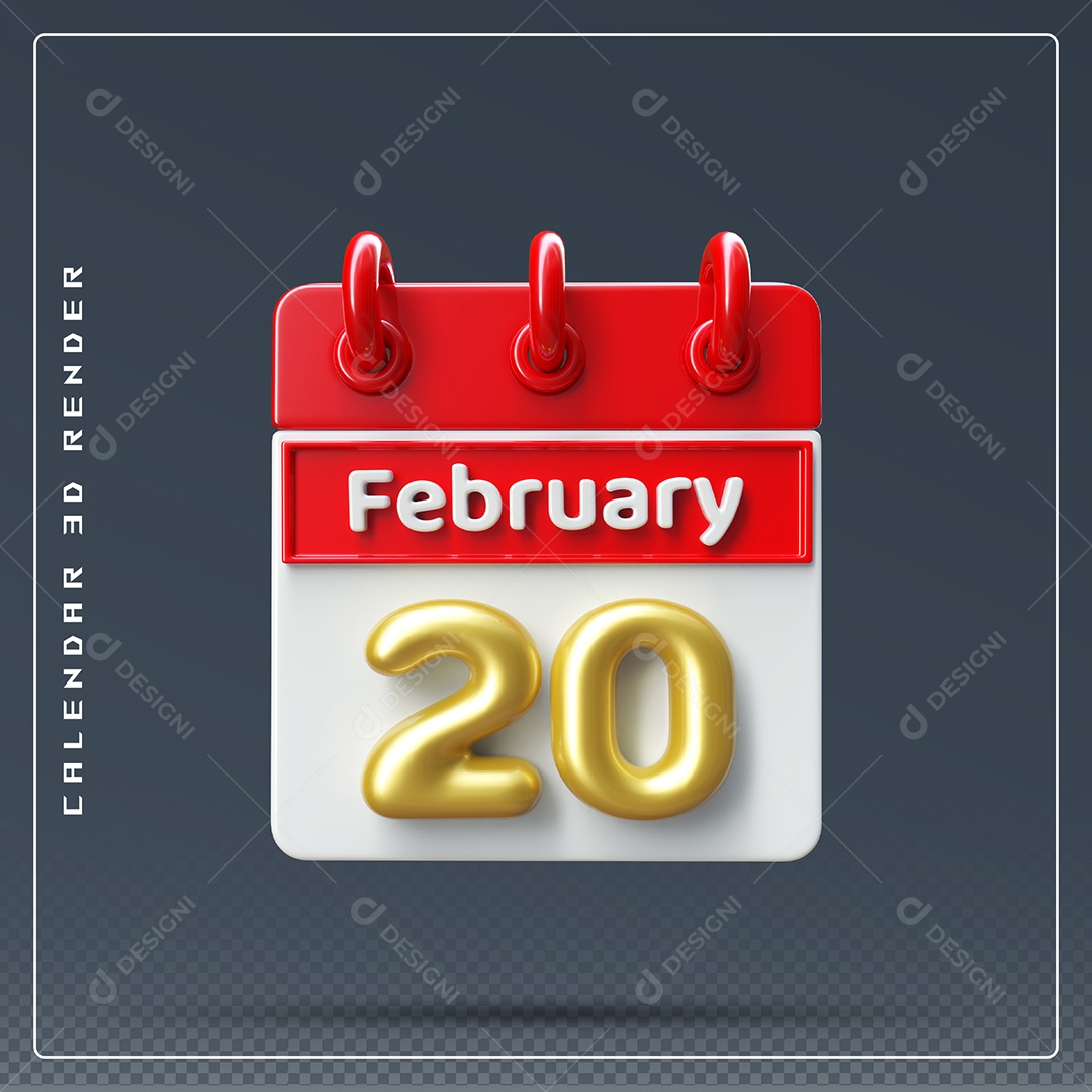 Calendário Do mês De Fevereiro Dia 20 Elemento 3D Azul Vermelho E Branco Para Composição PSD