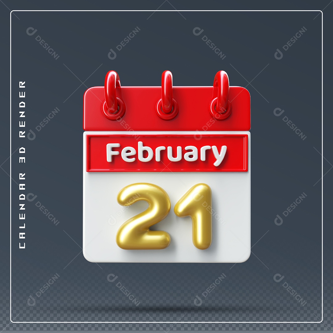 Calendário Do mês De Fevereiro Dia 21 Elemento 3D Azul Vermelho E Branco Para Composição PSD