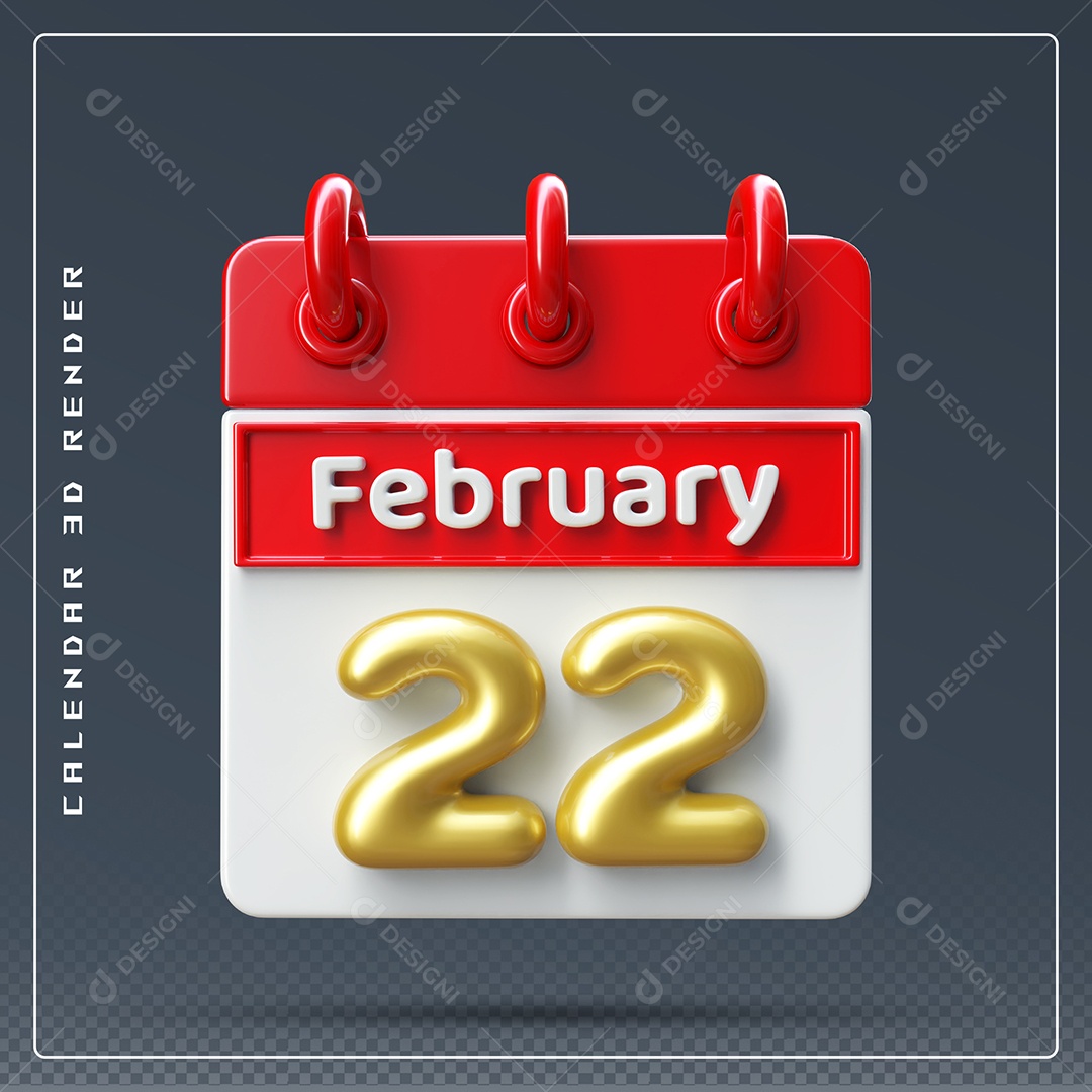 Calendário Do mês De Fevereiro Dia 22 Elemento 3D Azul Vermelho E Branco Para Composição PSD