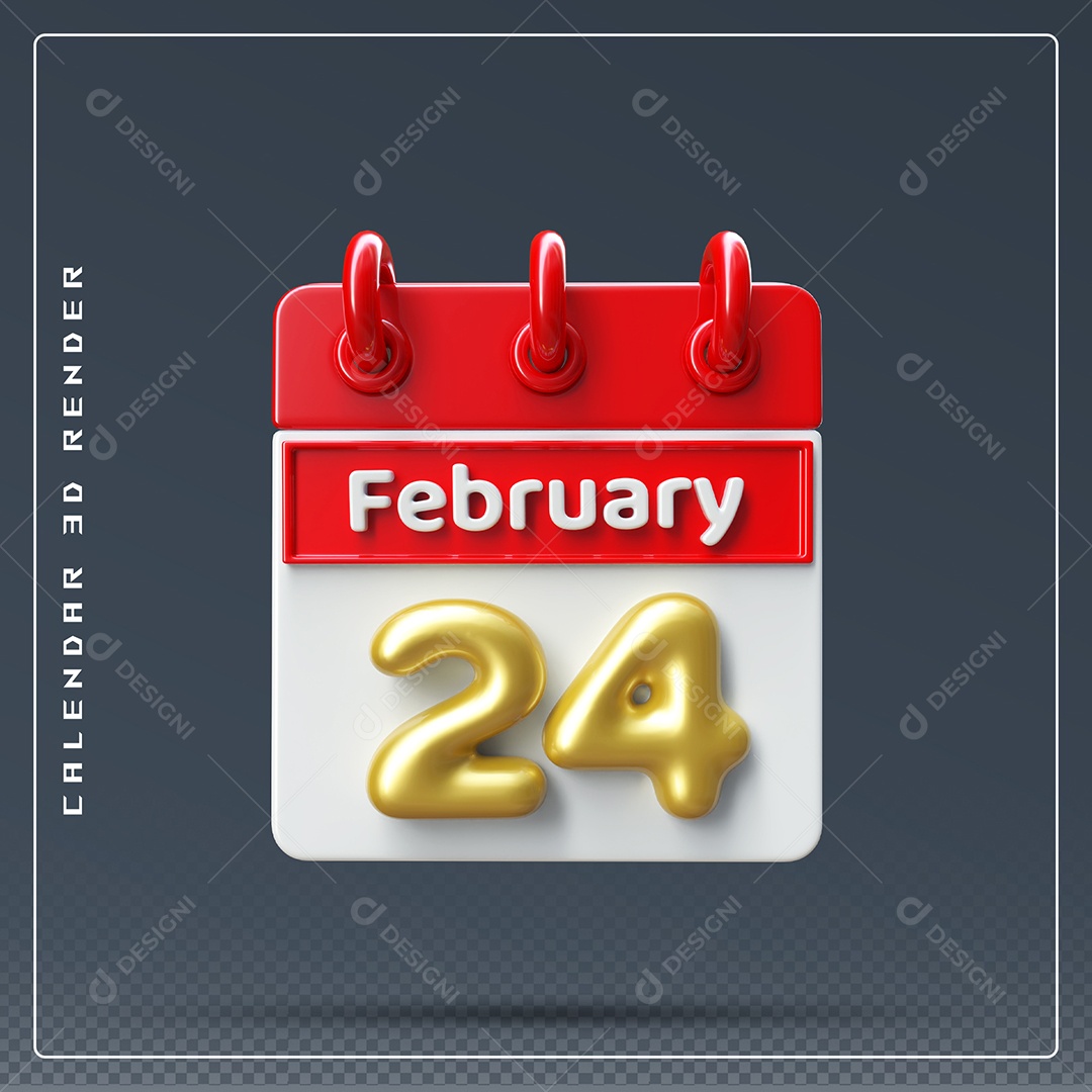Calendário Do mês De Fevereiro Dia 24 Elemento 3D Azul Vermelho E Branco Para Composição PSD