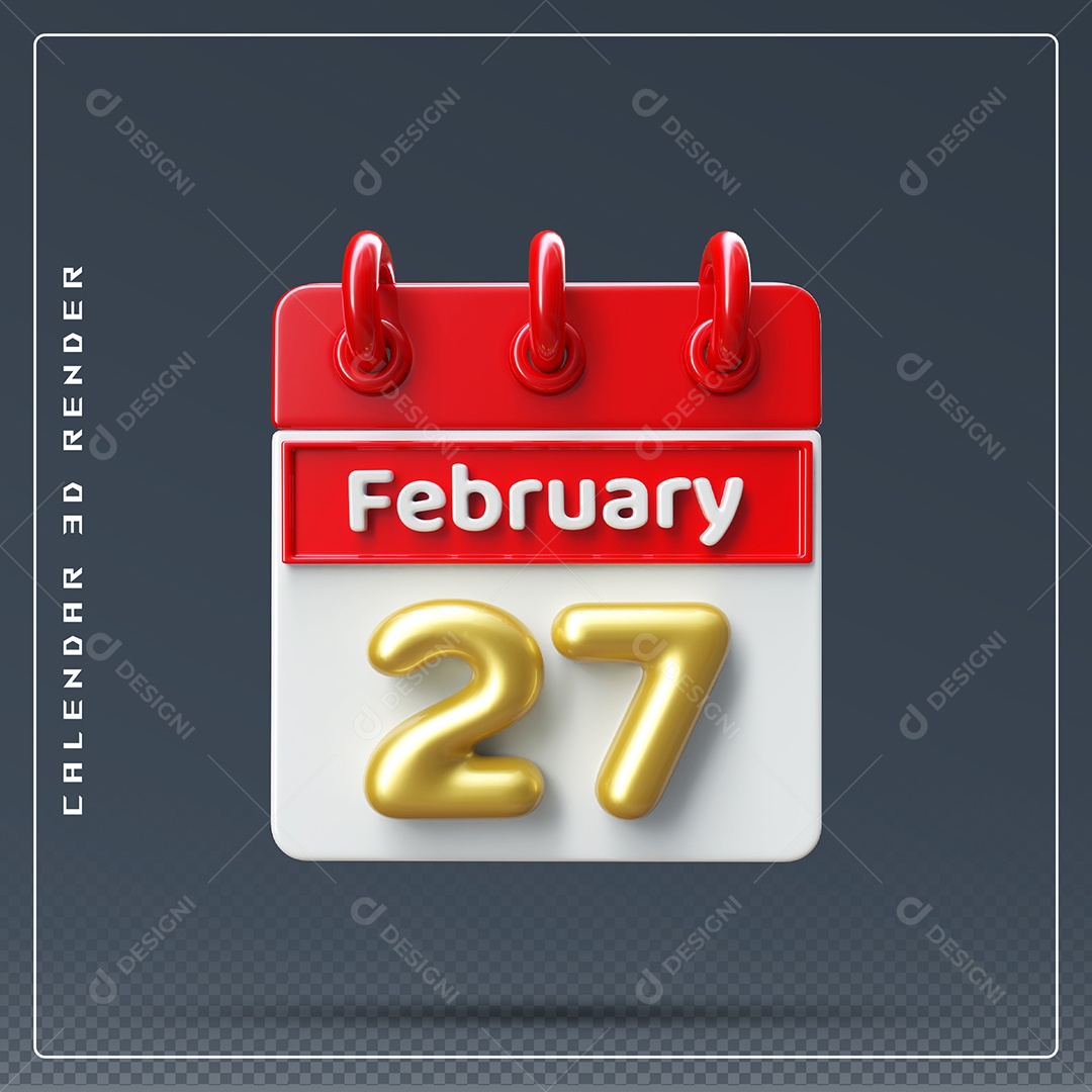 Calendário Do mês De Fevereiro Dia 27 Elemento 3D Azul Vermelho E Branco Para Composição PSD