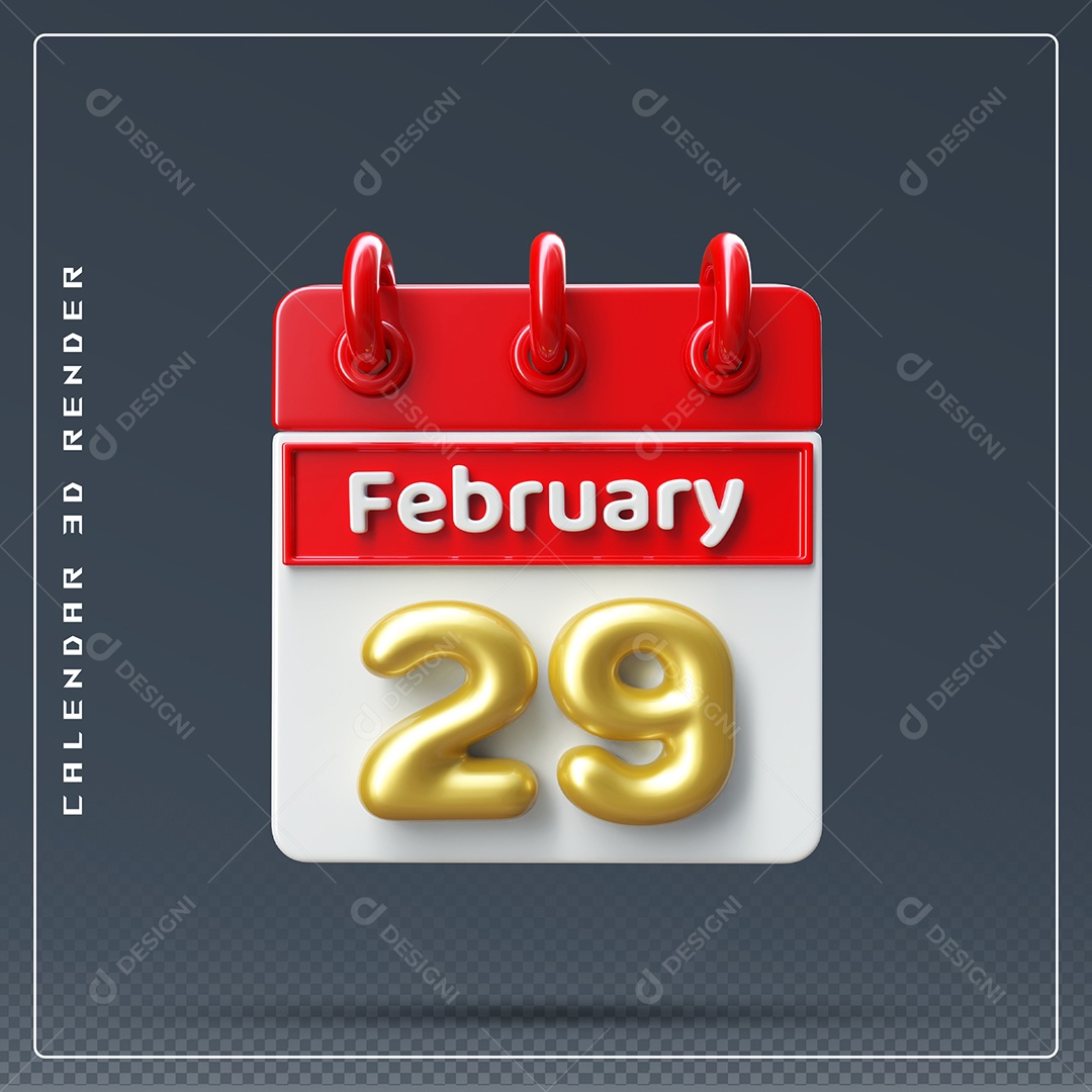 Calendário Do mês De Fevereiro Dia 29 Elemento 3D Azul Vermelho E Branco Para Composição PSD