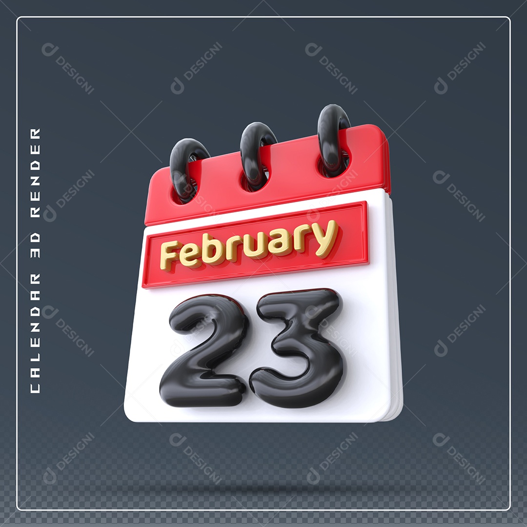 Calendário Do mês De Fevereiro Dia 23 Elemento 3D Azul Vermelho Branco E Preto Para Composição PSD