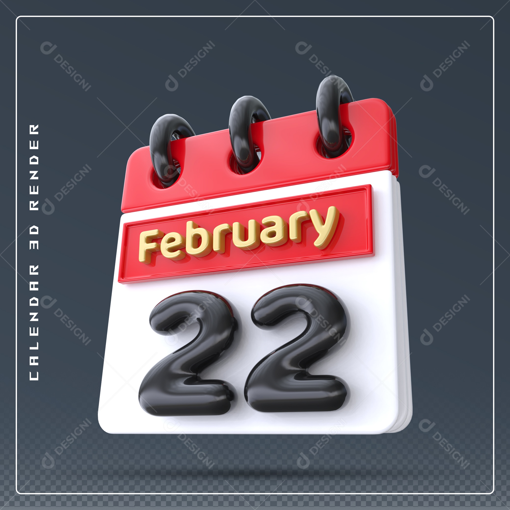 Calendário Do mês De Fevereiro Dia 22 Elemento 3D Azul Vermelho Branco E Preto Para Composição PSD
