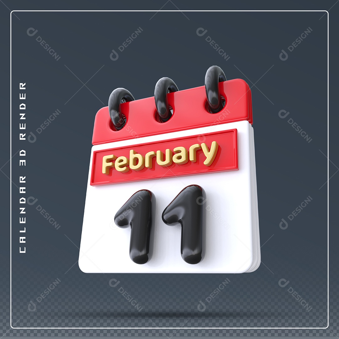 Calendário Do mês De Fevereiro Dia 11 Elemento 3D Azul Vermelho Branco E Preto Para Composição PSD