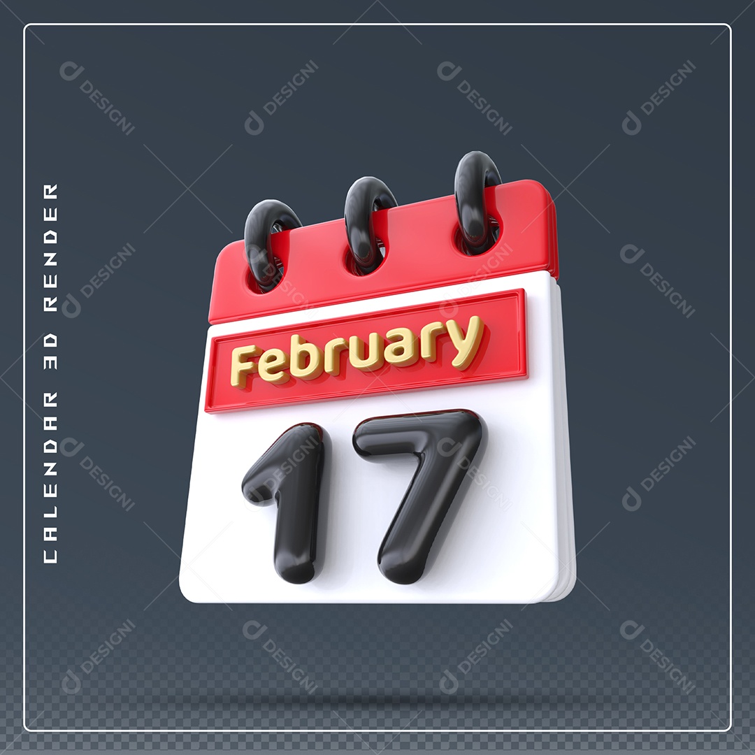 Calendário Do mês De Fevereiro Dia 17 Elemento 3D Azul Vermelho Branco E Preto Para Composição PSD