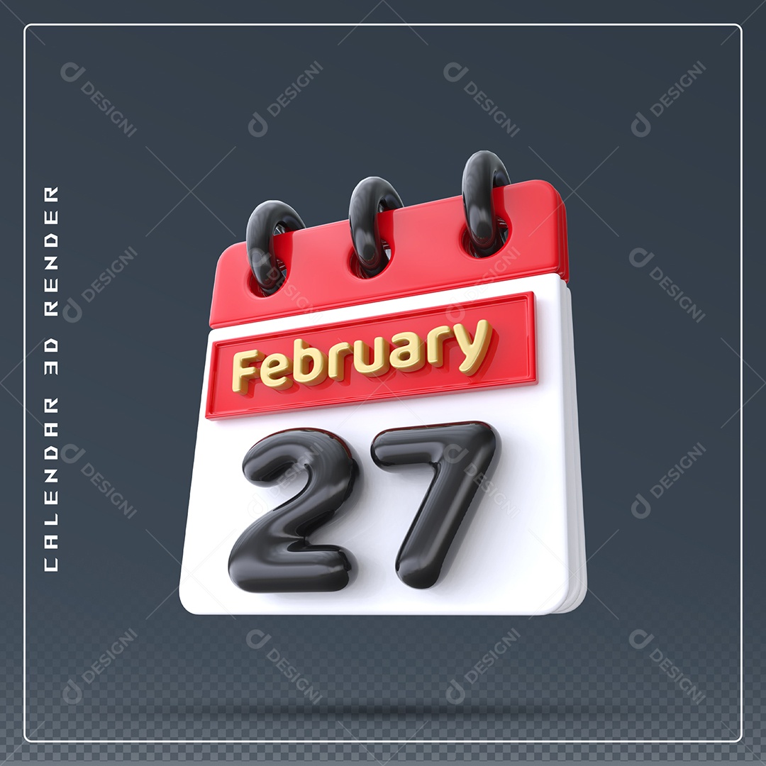Calendário Do mês De Fevereiro Dia 27 Elemento 3D Azul Vermelho Branco E Preto Para Composição PSD