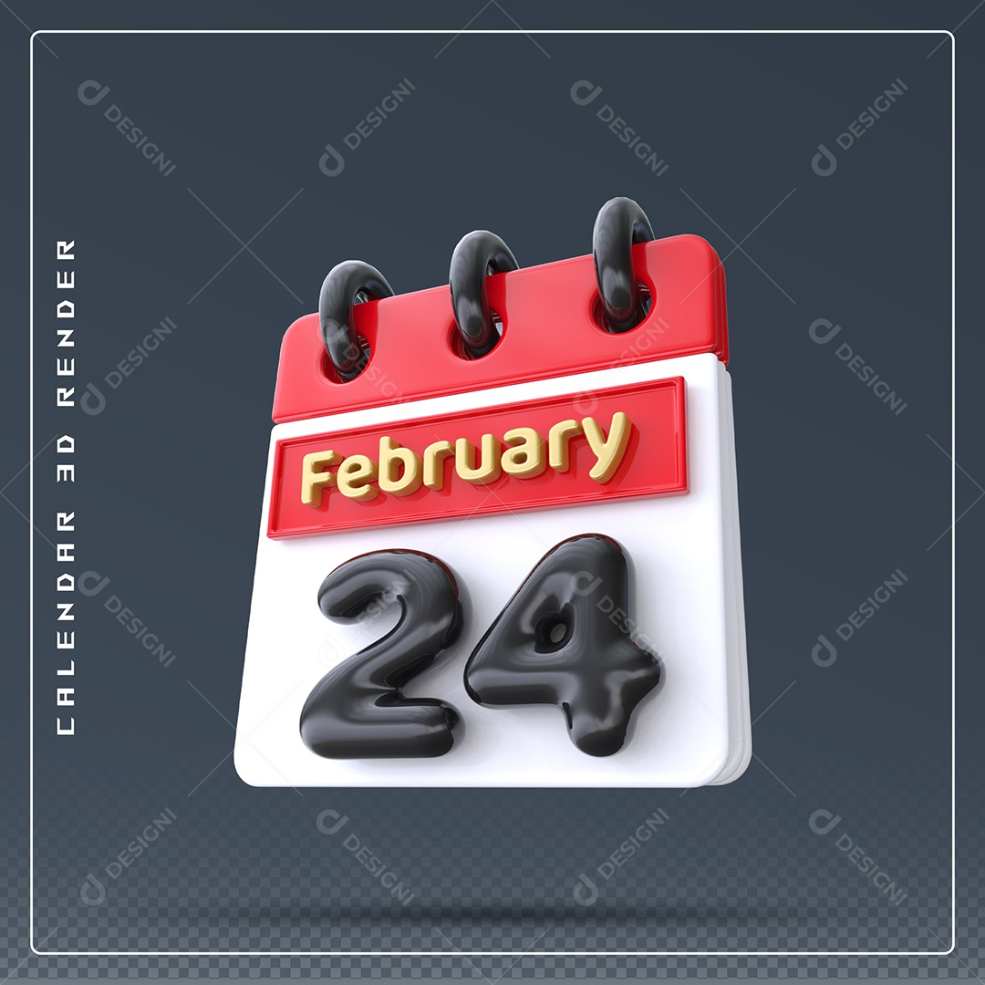 Calendário Do mês De Fevereiro Dia 23 Elemento 3D Azul Vermelho Branco E Preto Para Composição PSD