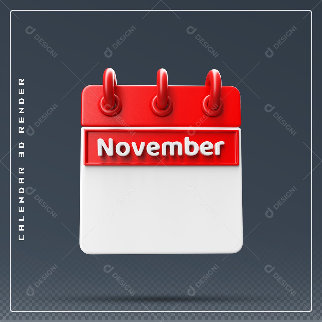 Calendário Do mês De Novembro Elemento 3D Vermelho E Branco Para Composição PSD