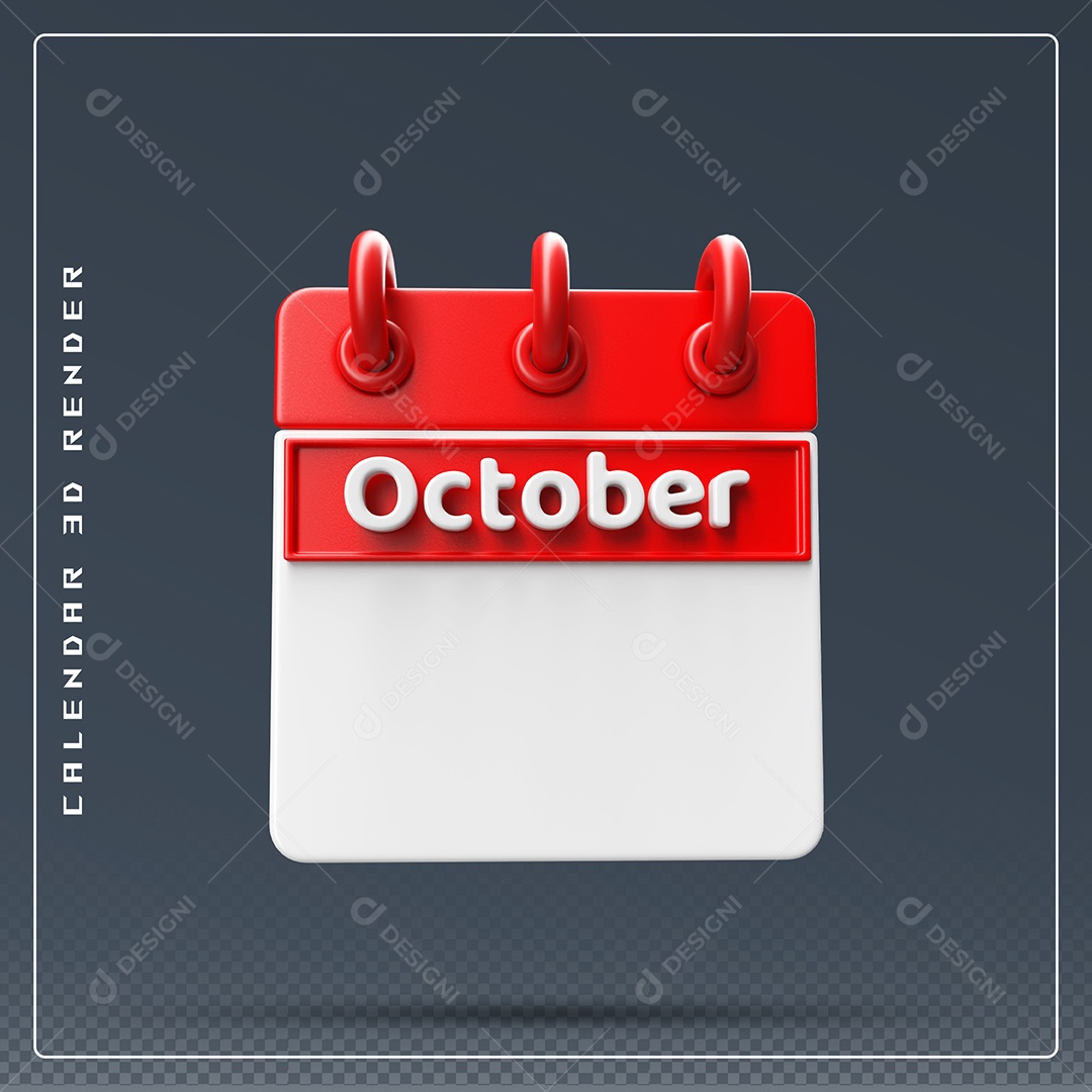 Calendário Do mês De Outubro Elemento 3D Vermelho E Branco Para Composição PSD