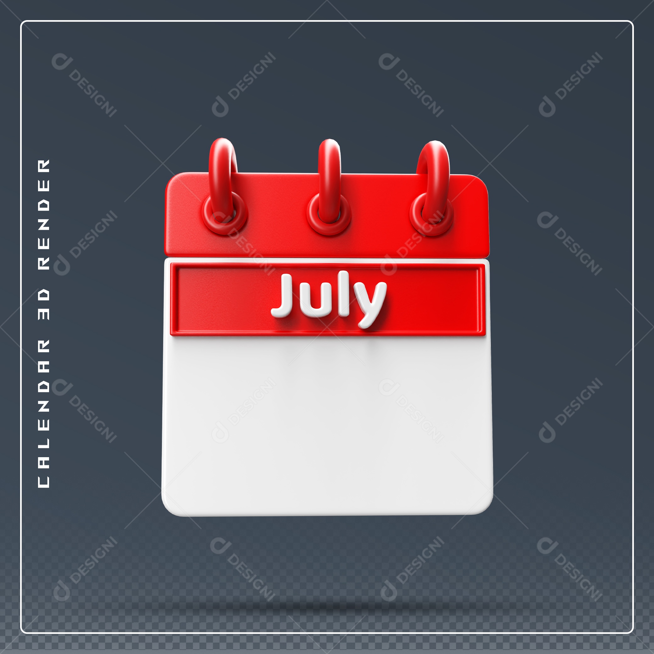 Calendário Do mês De JUlho Elemento 3D Vermelho E Branco Para Composição PSD