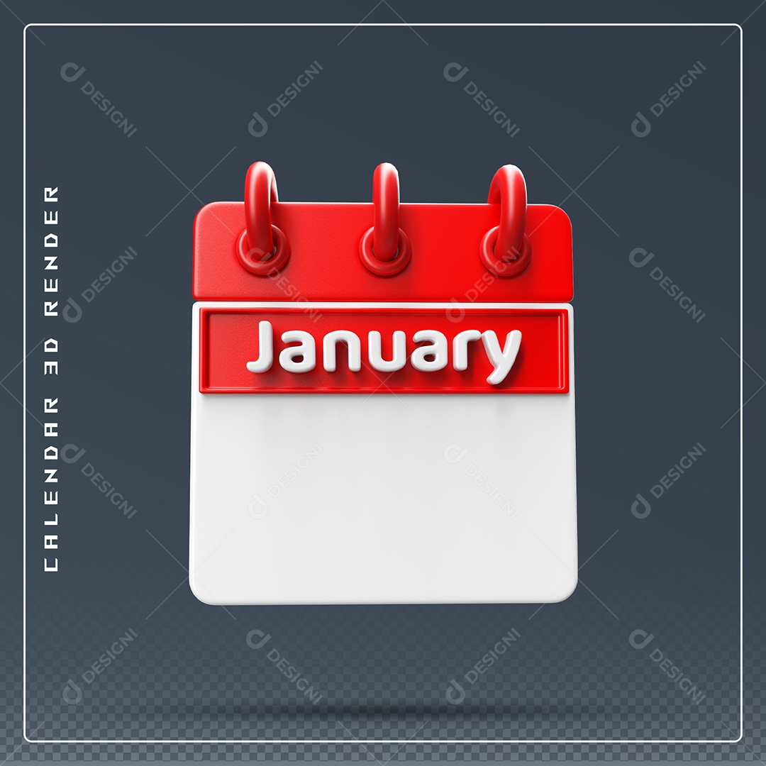 Calendário Do mês De Janeiro Elemento 3D Vermelho E Branco Para Composição PSD
