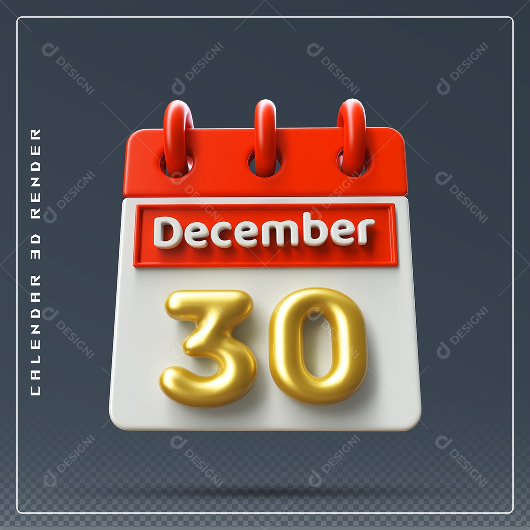 Calendário Do mês De Dezembro Dia 30 Elemento 3D Vermelho Dourado E Branco Para Composição PSD