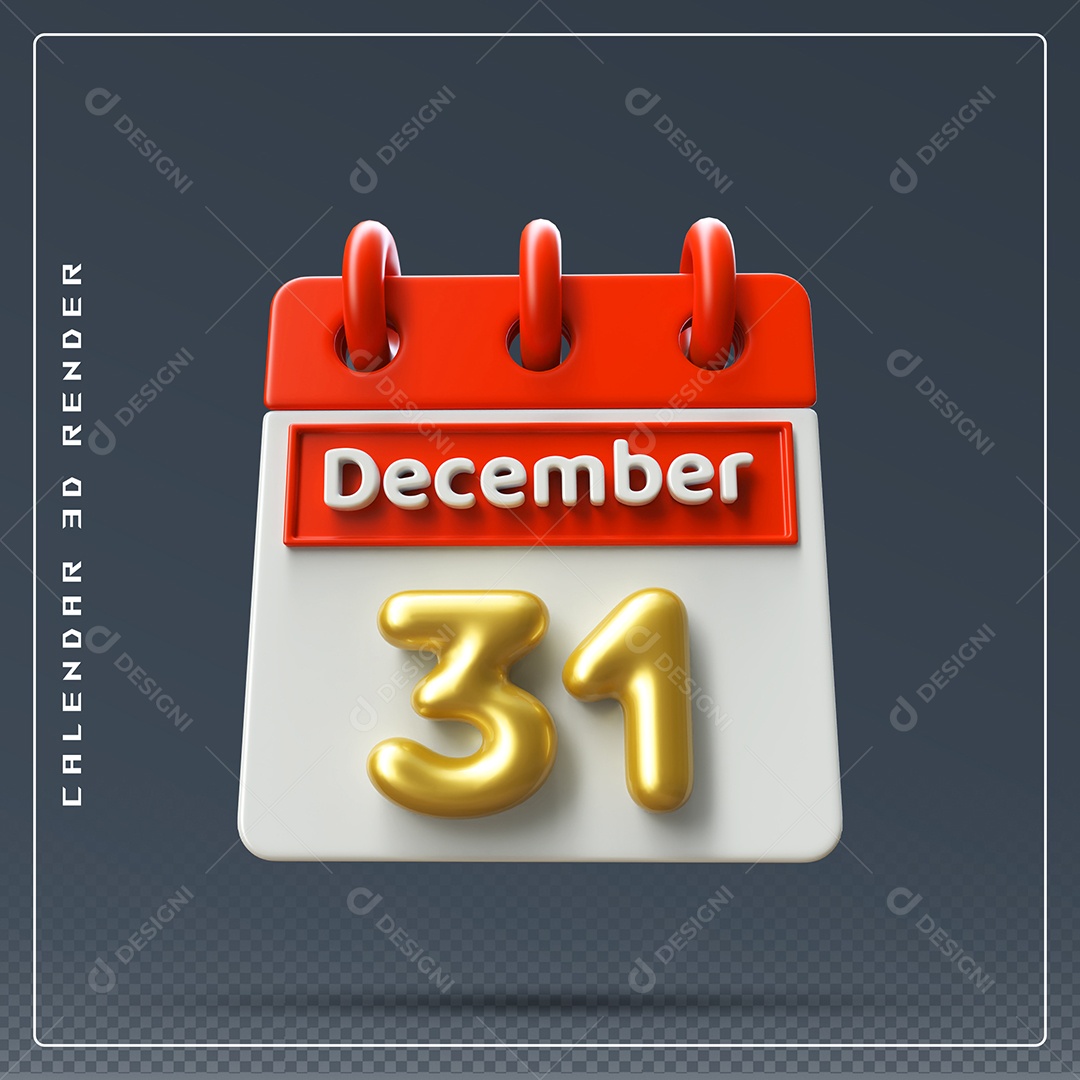 Calendário Do mês De Dezembro Dia 31 Elemento 3D Vermelho Dourado E Branco Para Composição PSD