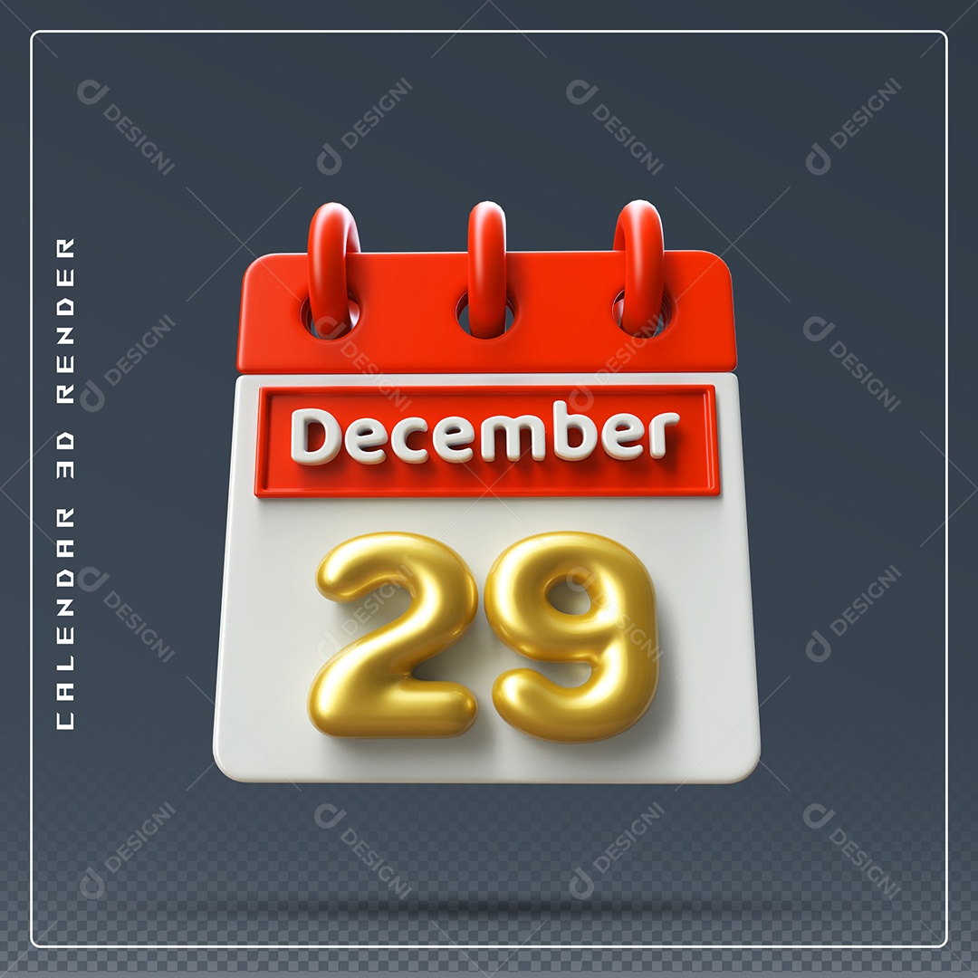 Calendário Do mês De Dezembro Dia 29 Elemento 3D Vermelho Dourado E Branco Para Composição PSD