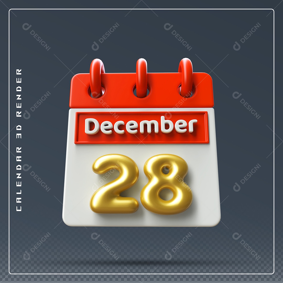 Calendário Do mês De Dezembro Dia 28 Elemento 3D Vermelho Dourado E Branco Para Composição PSD
